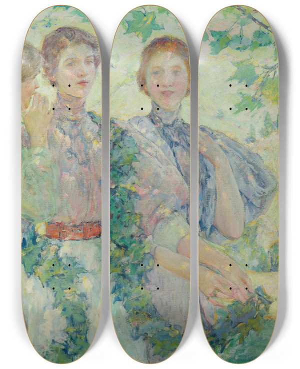 Triptych art skateboard deck of Robert Reid The Trio by Robert Reid (1862-1929)