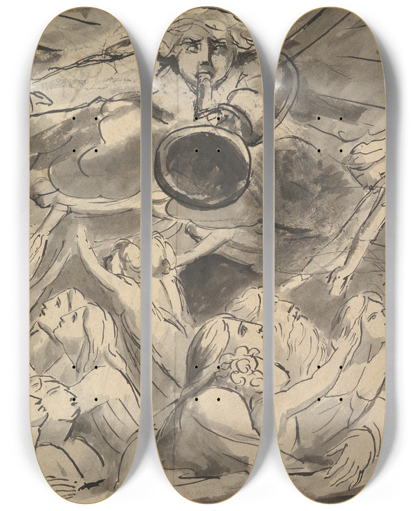 Triptych art skateboard deck of William Blake The Last Trumpet by William Blake (1757-1827)