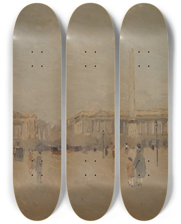 Triptych art skateboard deck of Frank Edwin Scott Place De La Concorde No Ii by Frank Edwin Scott (1863-1929)
