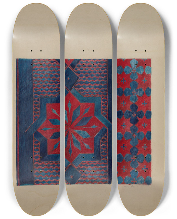 Triptych art skateboard deck of Marie Alain Underneath Cloth by Marie Alain