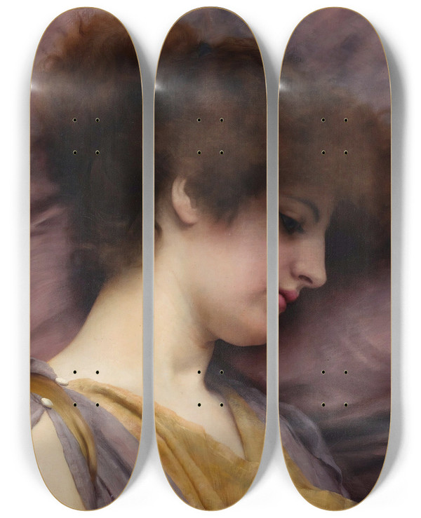 Triptych art skateboard deck of John William Godward Far Away Thoughts by John William Godward (1861-1922)