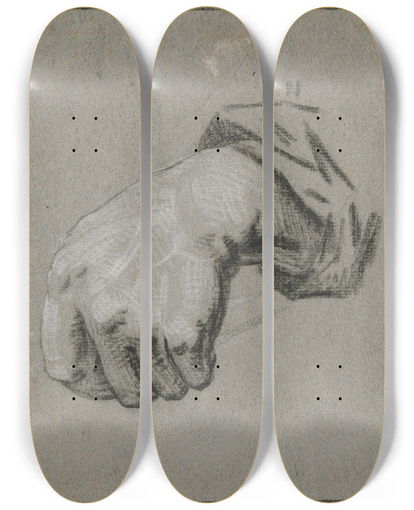 Triptych art skateboard deck of Jacob De Wit Gesloten Hand by Jacob de Wit (1695-1754)