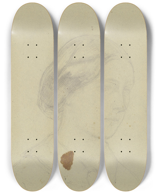 Triptych art skateboard deck of Jakob Becker Womans Head by Jakob Becker (1810-1872)