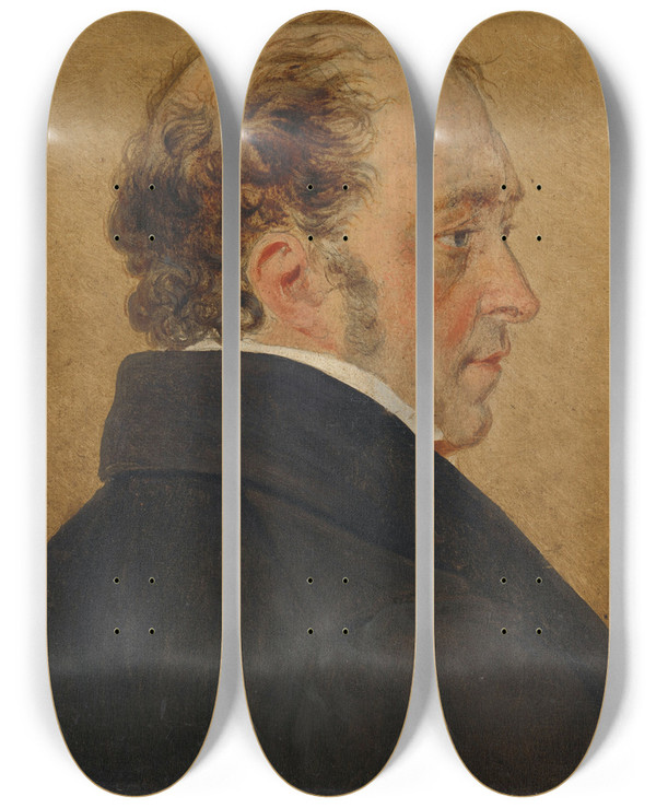 Triptych art skateboard deck of Mattheus Ignatius Van Bree Selfportrait by Mattheus Ignatius Van Bree (1773-1839)