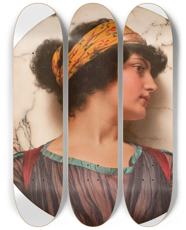 Triptych art skateboard deck of John William Godward Androcla by John William Godward (1861-1922)