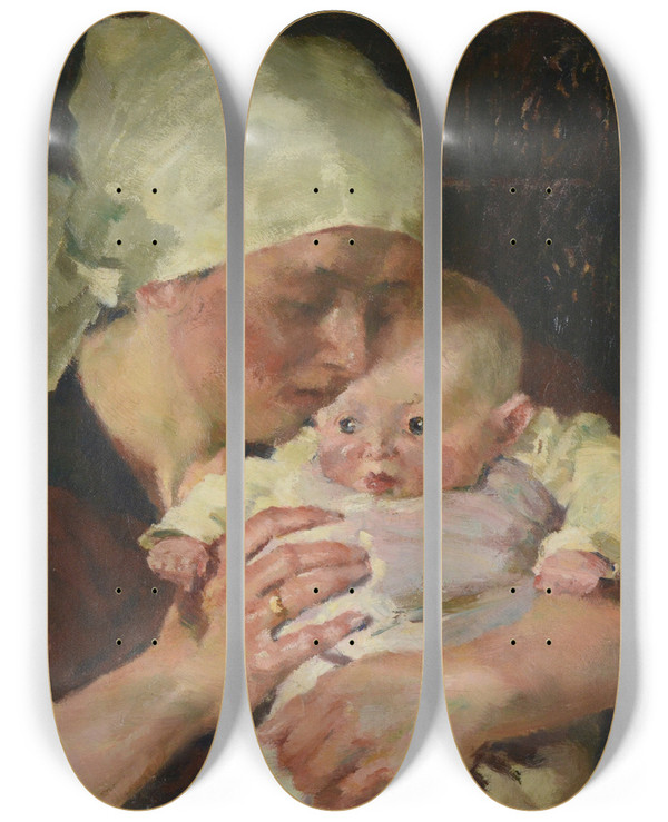 Triptych art skateboard deck of Hermann Groeber Mutter Mit Kind by Hermann Groeber