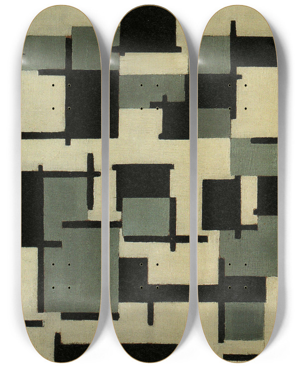 Triptych art skateboard deck of Theo Van Doesburg Composition Xiii by Theo Van Doesburg (1883-1931)