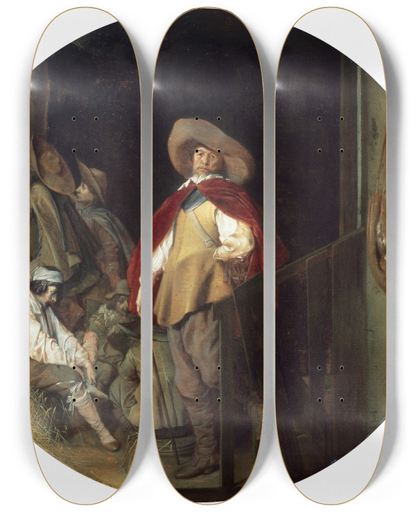 Triptych art skateboard deck of Willem Cornelisz Duyster Interior With Soldiers by Willem Cornelisz Duyster (1599-1635)