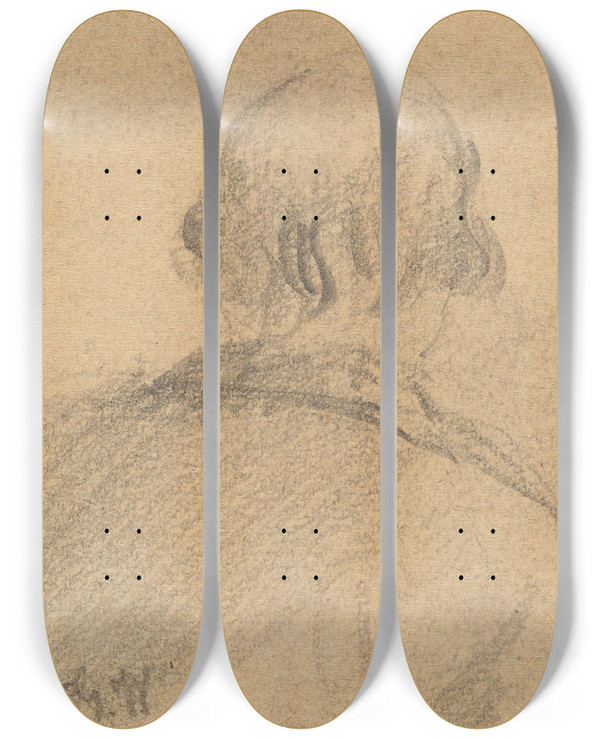Triptych art skateboard deck of Gustav Wentzel Figure Study_5 by Gustav Wentzel (1859-1927)