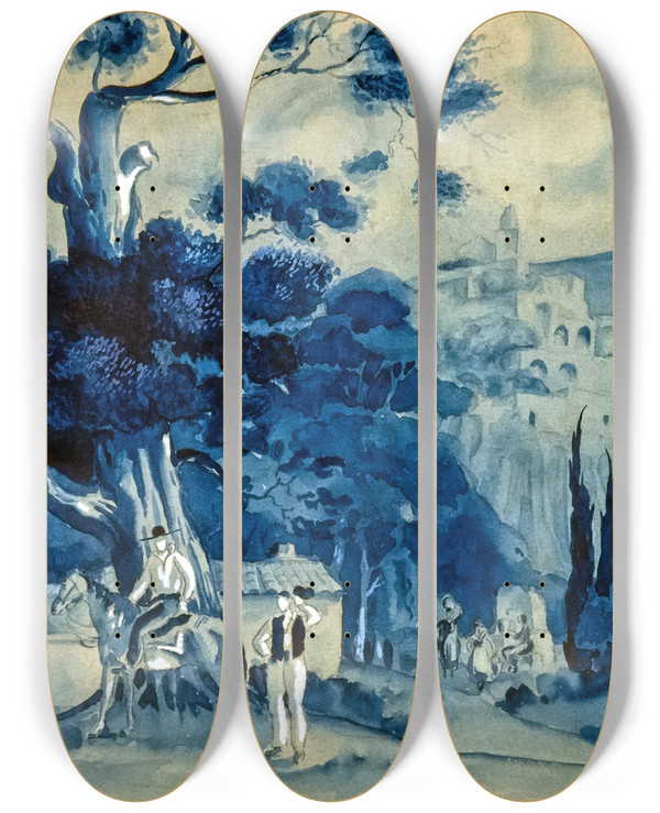 Triptych art skateboard deck of Georges Gaudion Spanish Landscape by Georges Gaudion (1885-1942)