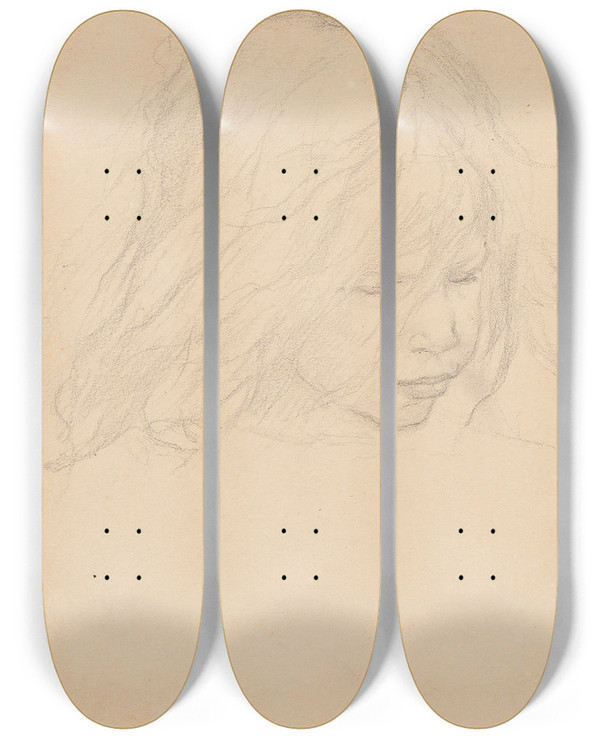 Triptych art skateboard deck of Fernand Cormon Tte De Fillette by Fernand Cormon (1845-1924)