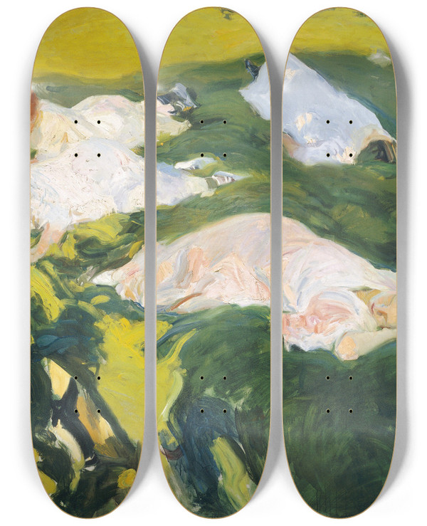 Triptych art skateboard deck of Joaqun Sorolla La Siesta by Joaquin Sorolla (1863-1923)
