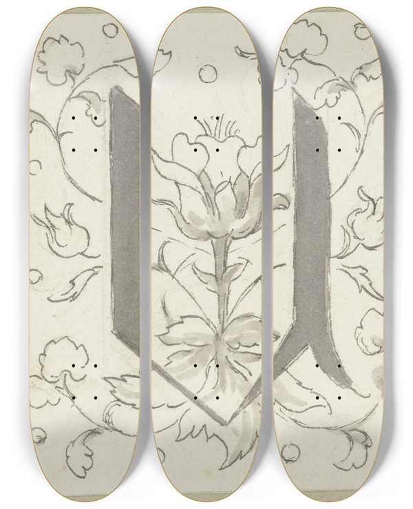 Triptych art skateboard deck of Wilhelm Steinhausen Initial U by Wilhelm Steinhausen (1846-1924)