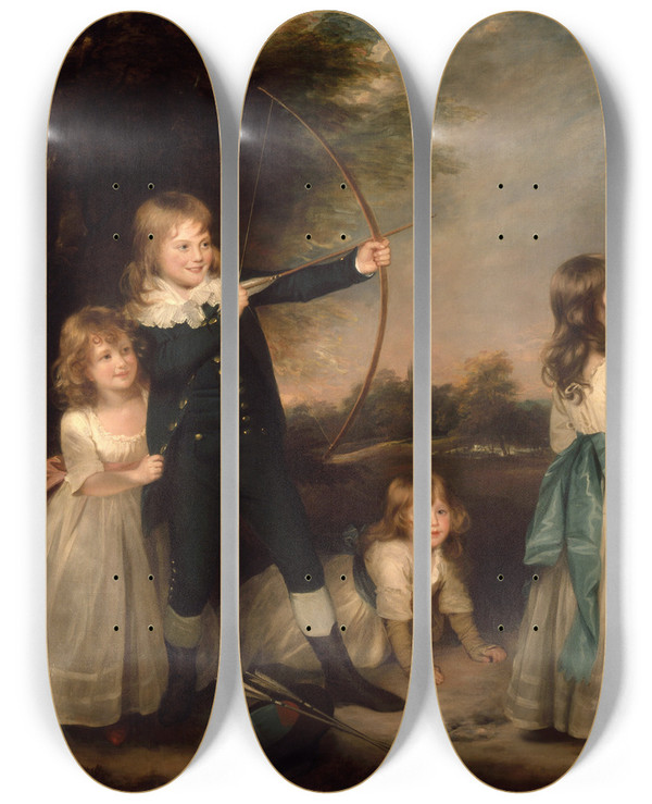 Triptych art skateboard deck of Sir William Beechey The Oddie Children by Sir William Beechey (1753-1839)
