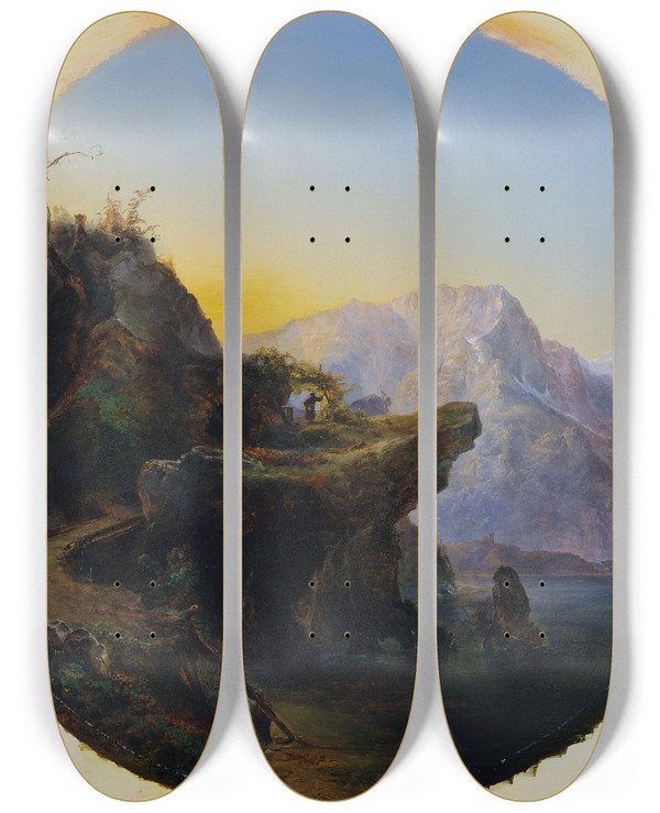 Triptych art skateboard deck of Carl Geyling Der Einsiedler by Carl Geyling (1814-1880)