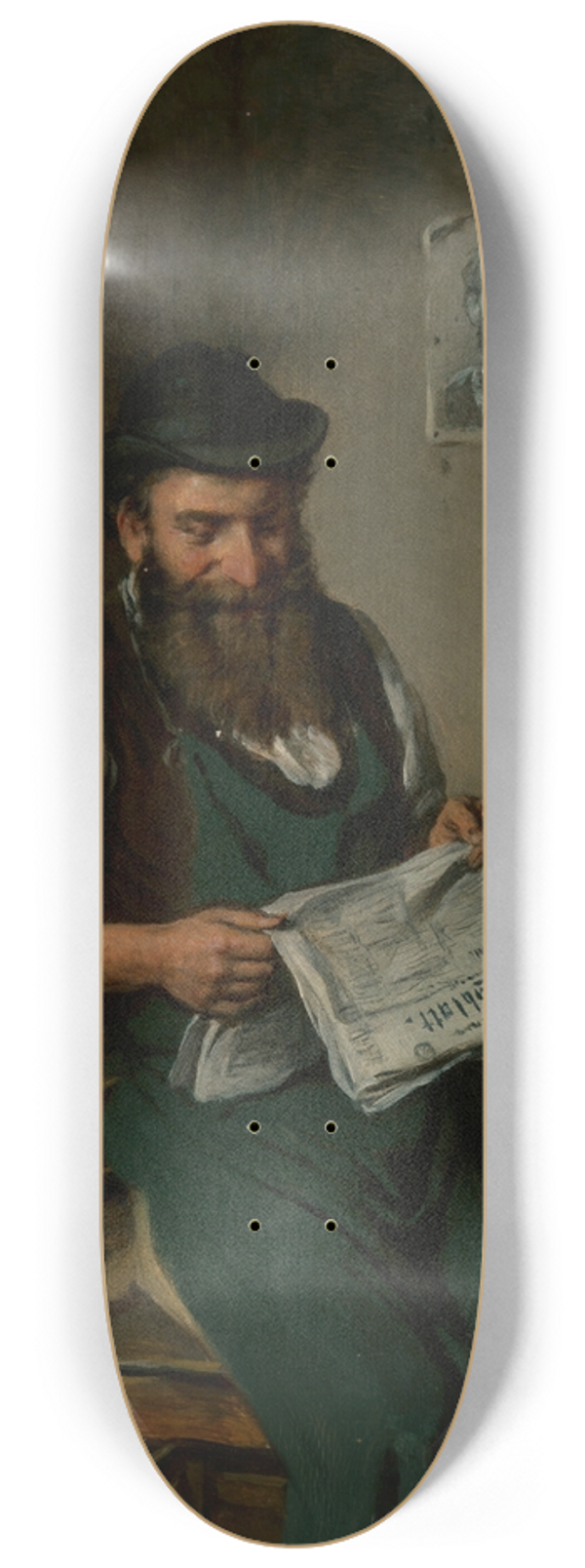 Hermann Kern - A tradesman reading a newspaper 8.25 inch art skate deck