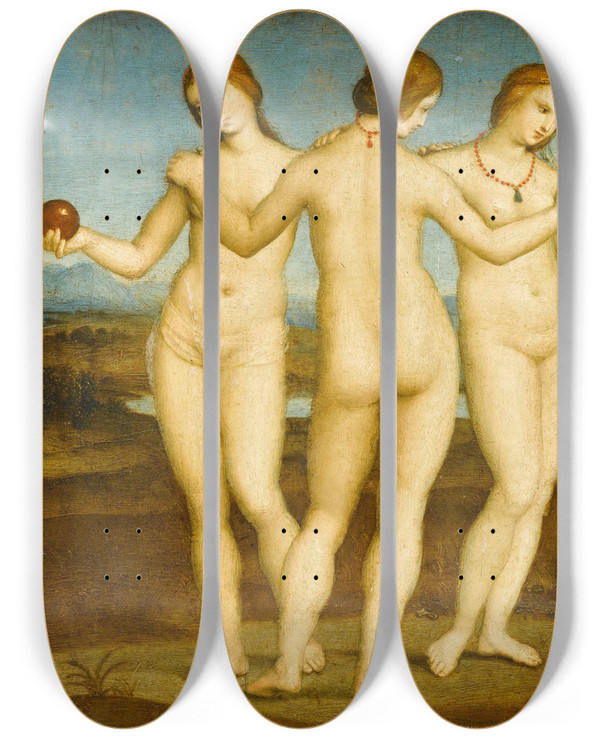 Triptych art skateboard deck of Raphael The Three Graces by Raphael (1483-1520)