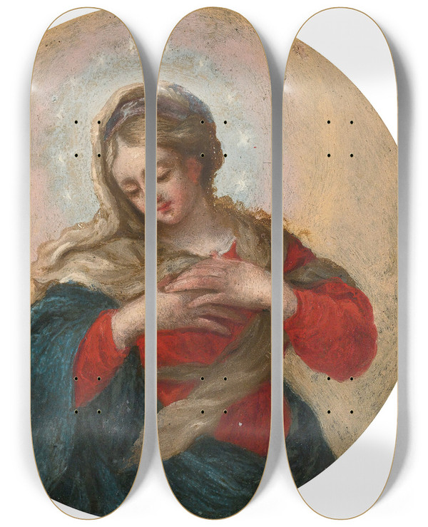 Triptych art skateboard deck of Genoese School The Virgin Mary Immaculate by Genoese School