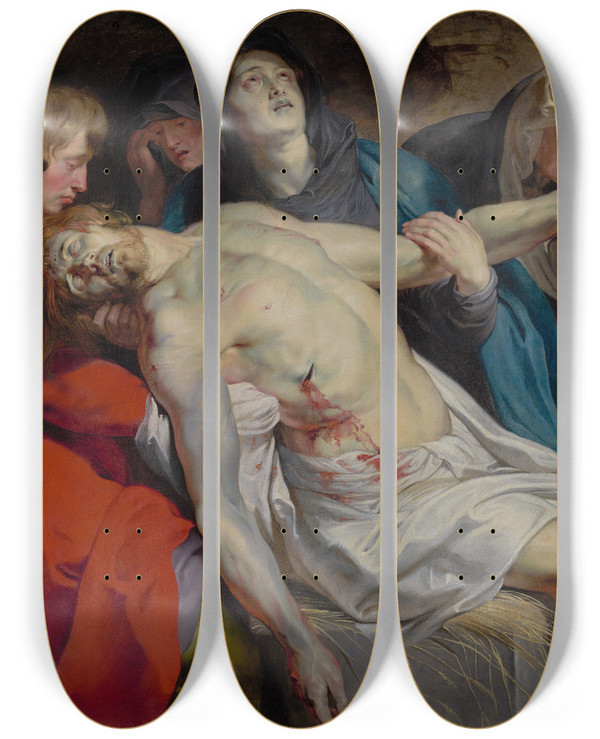 Triptych art skateboard deck of Peter Paul Rubens The Entombment by Peter Paul Rubens (1577-1640)