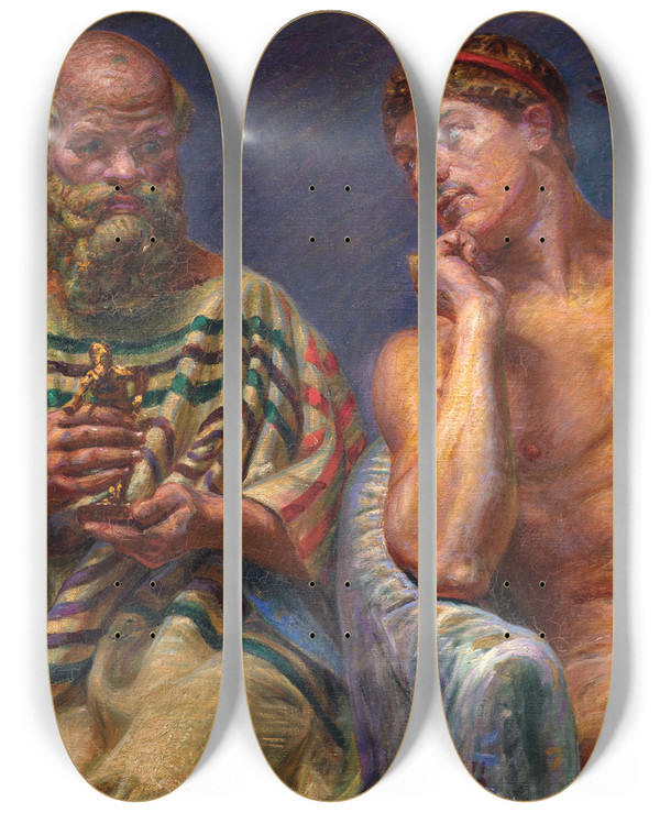 Triptych art skateboard deck of Kristian Zahrtmann Socrates And Alcibiades by Kristian Zahrtmann (1834-1912)