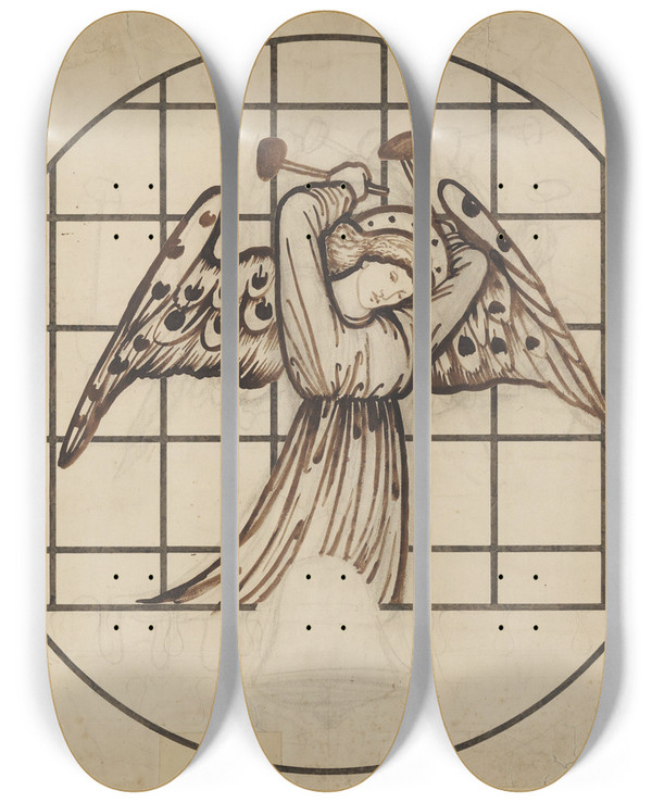 Triptych art skateboard deck of Sir Edward Coley Burnejones Angel Playing On Bells Ii_1 by Sir Edward Coley Burne-Jones (1833-1898)