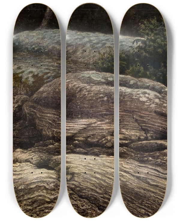 Triptych art skateboard deck of Gustaf Fjstad Flat Rocks In Moonlight by Gustaf Fjaestad (1868-1948)
