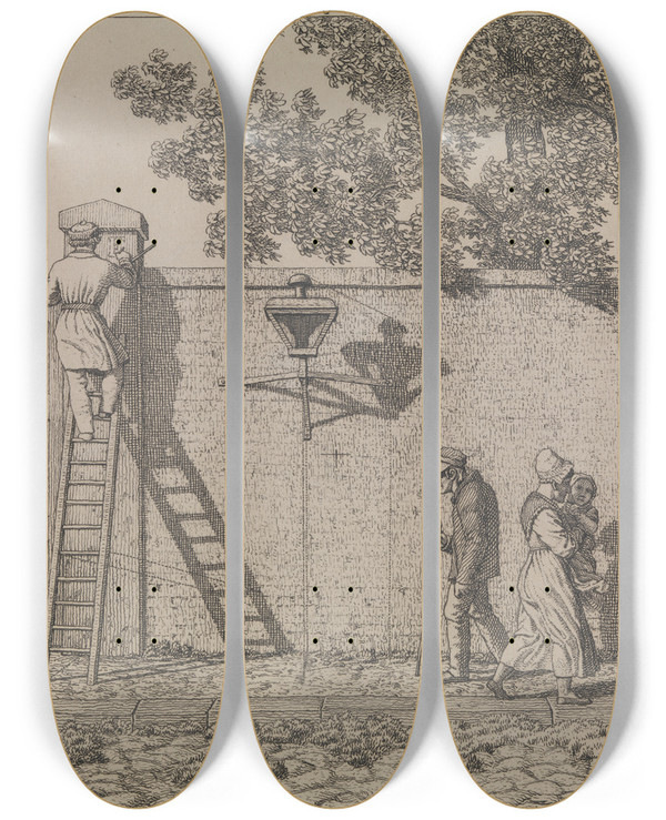 Triptych art skateboard deck of Christoffer Wilhelm Eckersberg En Havemur Illustration Til Linearperspectiven Tavle Vi by Christoffer Wilhelm Eckersberg (1783-1853)