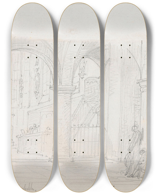 Triptych art skateboard deck of Nicaise De Keyser In Aachen by Nicaise De Keyser (1813-1887)