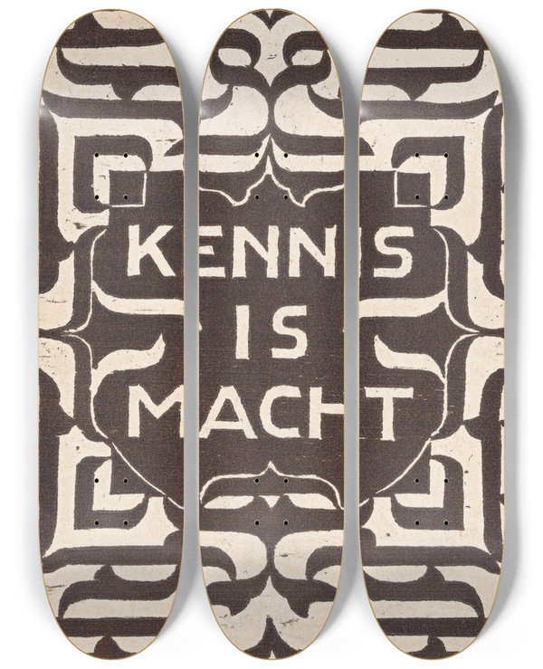 Triptych art skateboard deck of Carel Adolph Lion Cachet Kennis Is Macht by Carel Adolph Lion Cachet (1864-1945)