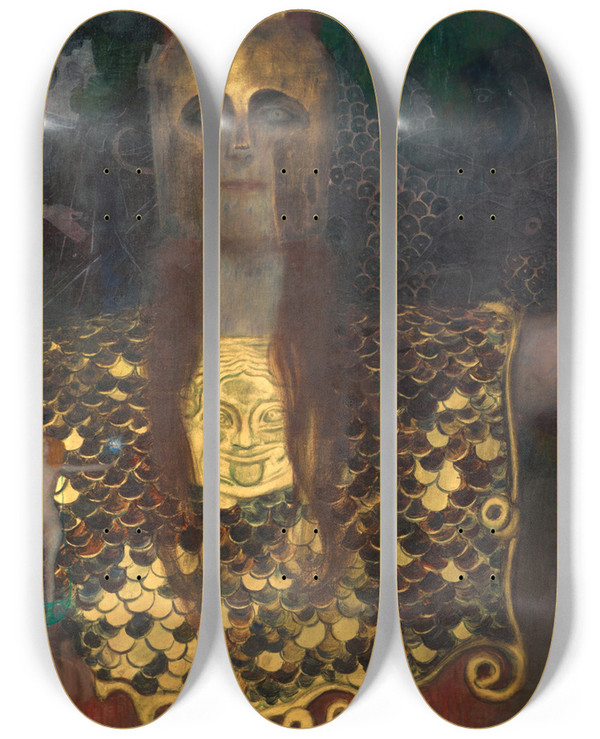 Triptych art skateboard deck of Gustav Klimt Pallas Athene by Gustav Klimt (1862-1918)
