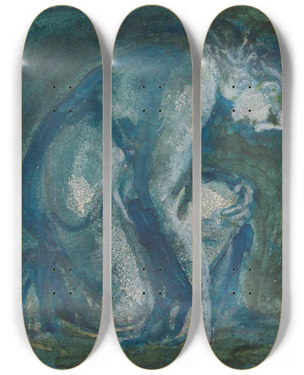 Triptych art skateboard deck of Sir Edward Coley Burnejones A Kneeling Figure by Sir Edward Coley Burne-Jones (1833-1898)