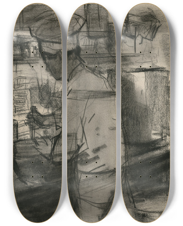 Triptych art skateboard deck of Isaac Israls Kok In De Keuken by Isaac Israels (1865-1934)