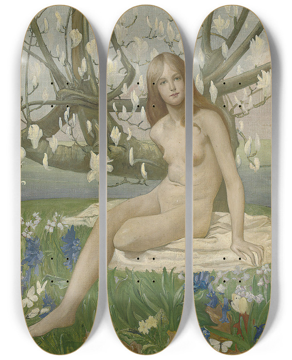Triptych art skateboard deck of J Franklin Kershaw Flora by J Franklin Kershaw (1884-1917)