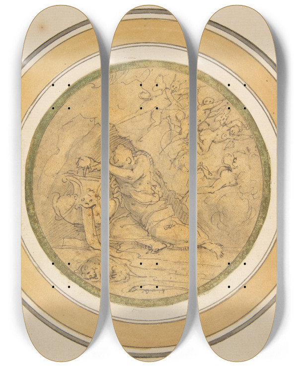 Triptych art skateboard deck of Giorgio Vasari Allegory Of Forgetfulness by Giorgio Vasari (1511-1574)