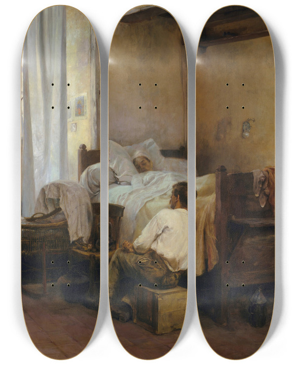 Triptych art skateboard deck of Gaston La Touche The First Born by Gaston La Touche (1854-1913)