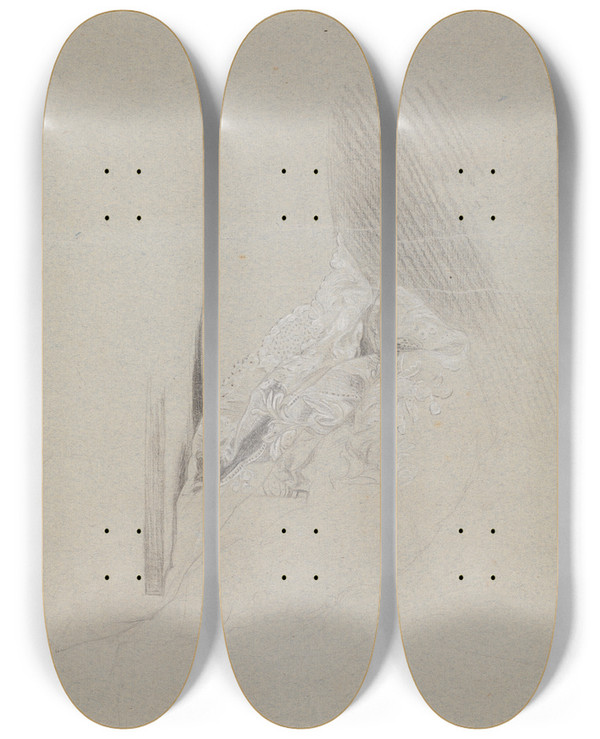 Triptych art skateboard deck of Peder Als Studie Af Knipling by Peder Als (1725-1775)