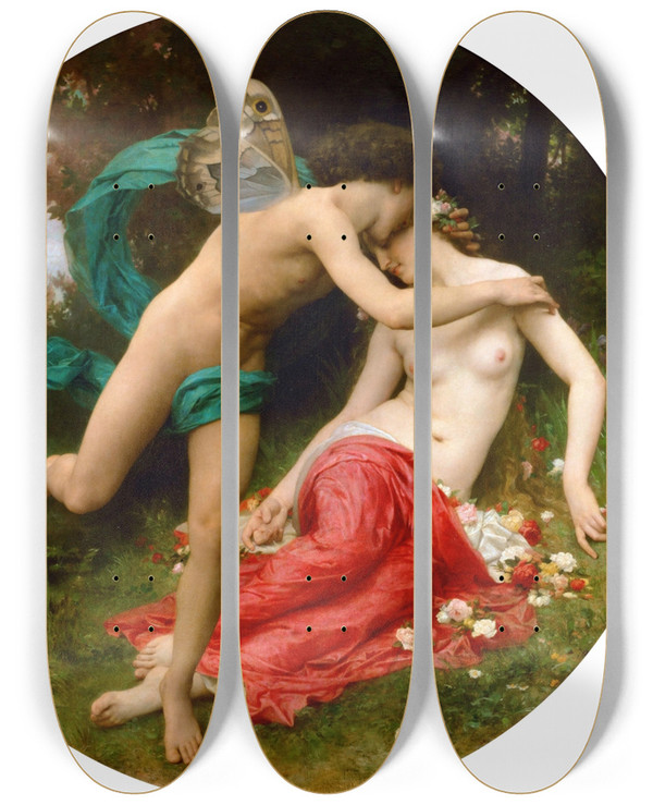 Triptych art skateboard deck of William Bouguereau Flora And Zephyr by William Bouguereau (1825-1905)