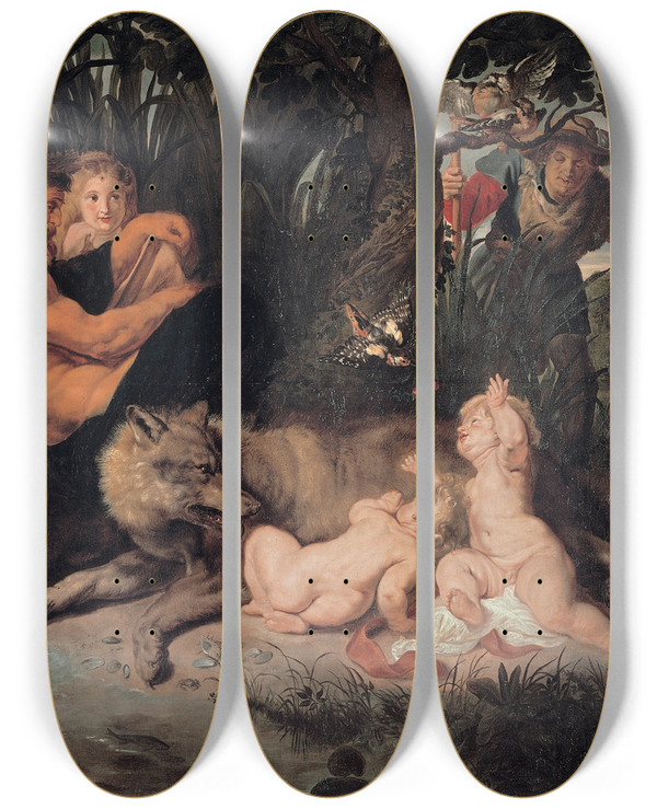 Triptych art skateboard deck of Peter Paul Rubens Romulus And Remus by Peter Paul Rubens (1577-1640)