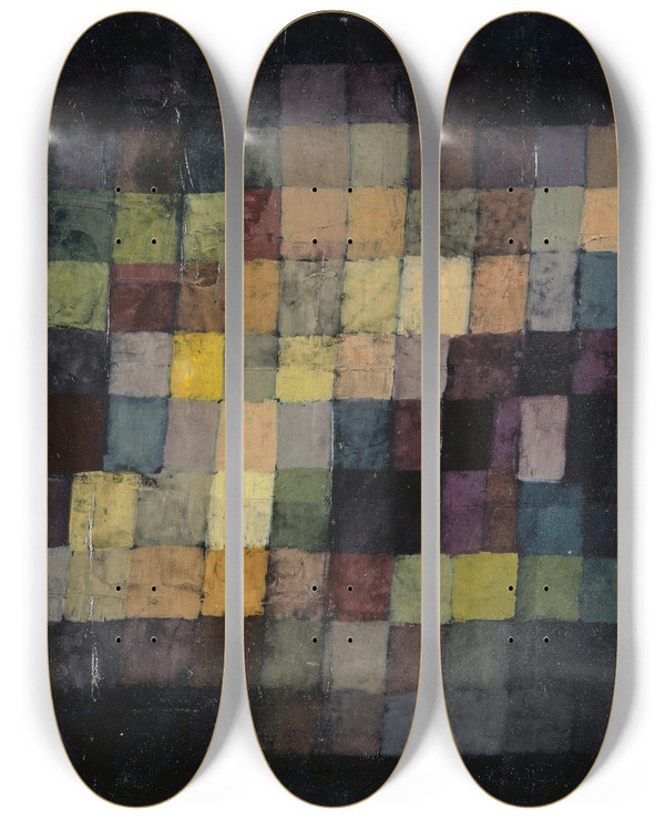 Triptych art skateboard deck of Paul Klee Old Sound by Paul Klee (1879-1940)