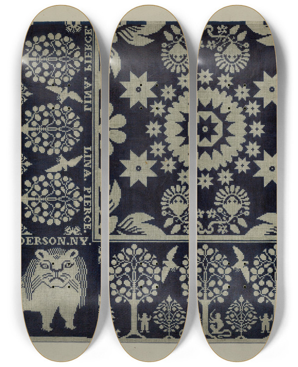 Triptych art skateboard deck of Arthur G Merkley Tyler Coverlet Section by Arthur G Merkley