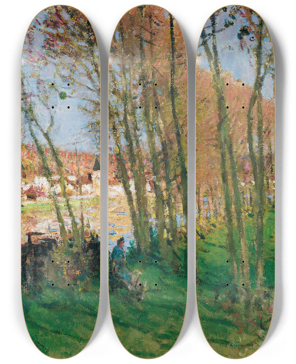 Triptych art skateboard deck of Pierreeugne Montzin Bord De Leau by Pierre-Eugne Montzin (1874-1946)