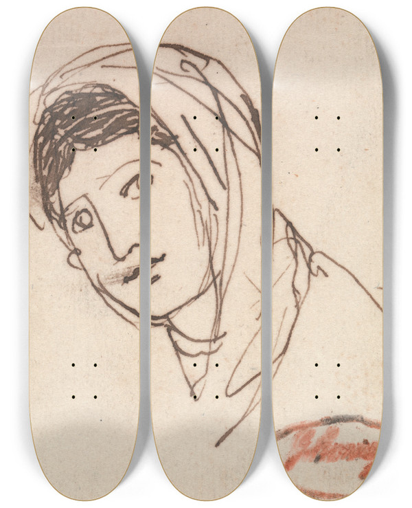 Triptych art skateboard deck of George Romney A Female Head by George Romney (1734-1802)