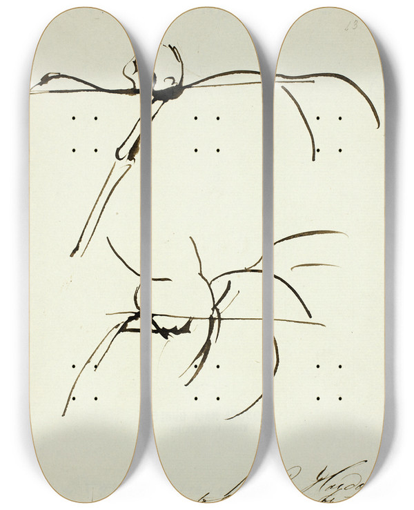 Triptych art skateboard deck of Benjamin Robert Haydon Sketches Related To Painting Of Marcus Curtis by Benjamin Robert Haydon (1786-1846)