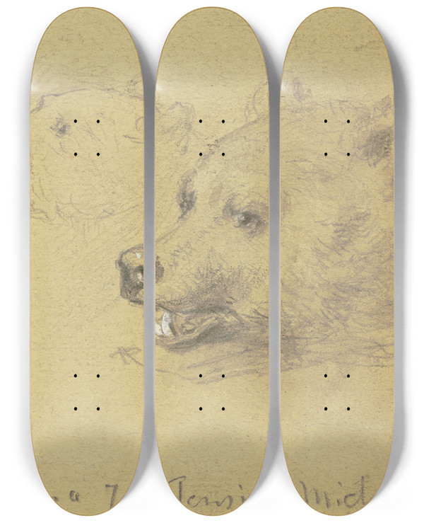 Triptych art skateboard deck of Wilhelm Amandus Beer Two Bears_2 by Wilhelm Amandus Beer (1837-1907)