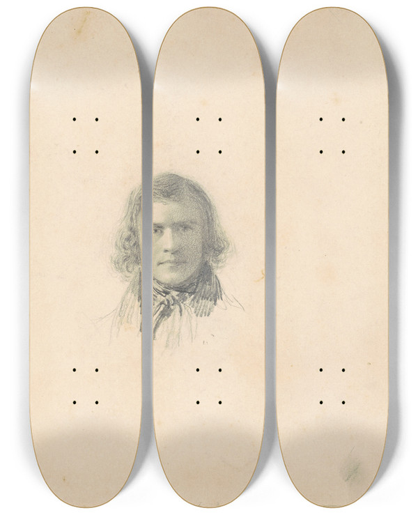Triptych art skateboard deck of Seth Wells Cheney Selfportrait Recto by Seth Wells Cheney (1810-1856)