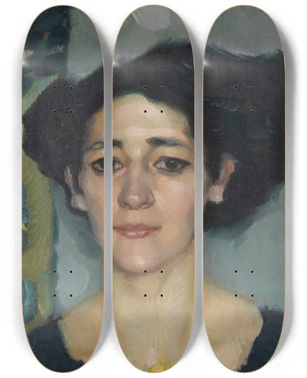Triptych art skateboard deck of Leo Putz Damenportrt by Leo Putz (1869-1940)