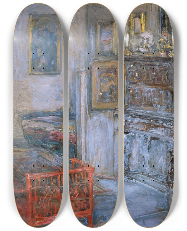 Triptych art skateboard deck of Alois Hnisch Interieur by Alois Hanisch (1866-1937)