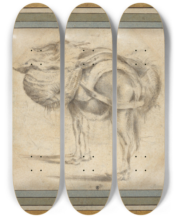 Triptych art skateboard deck of Pieter Van Laer Study Of A Donkey by Pieter Van Laer (1592-1642)