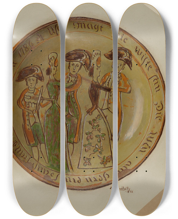 Triptych art skateboard deck of Eugene Shellady Pie Plate_1 by Eugene Shellady