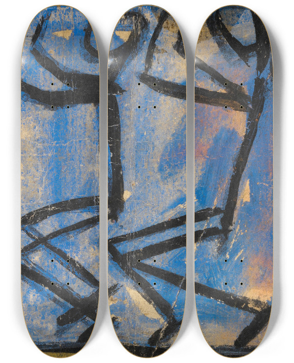 Triptych art skateboard deck of Egon Schiele Zwei Strichmnnchen by Egon Schiele (1890-1918)